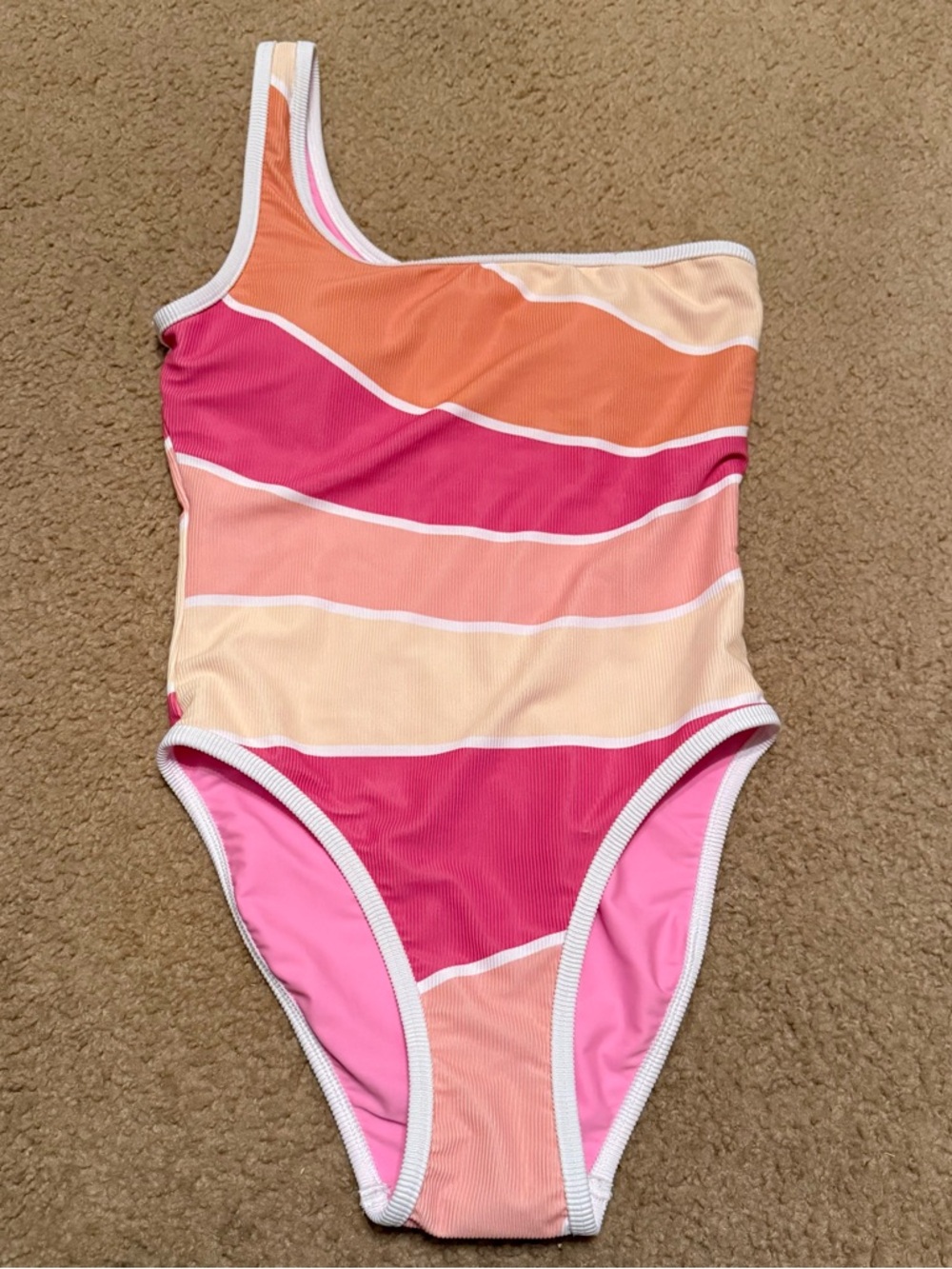 Lain Snow Pink Striped One Piece Swimsuit Size Medium